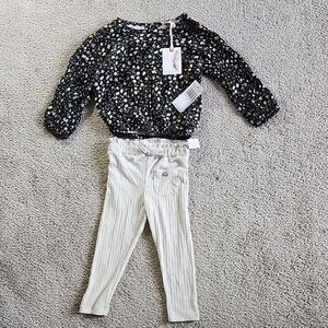 Jessica Simpson Floral Long Sleeve Top and Striped Pants Set